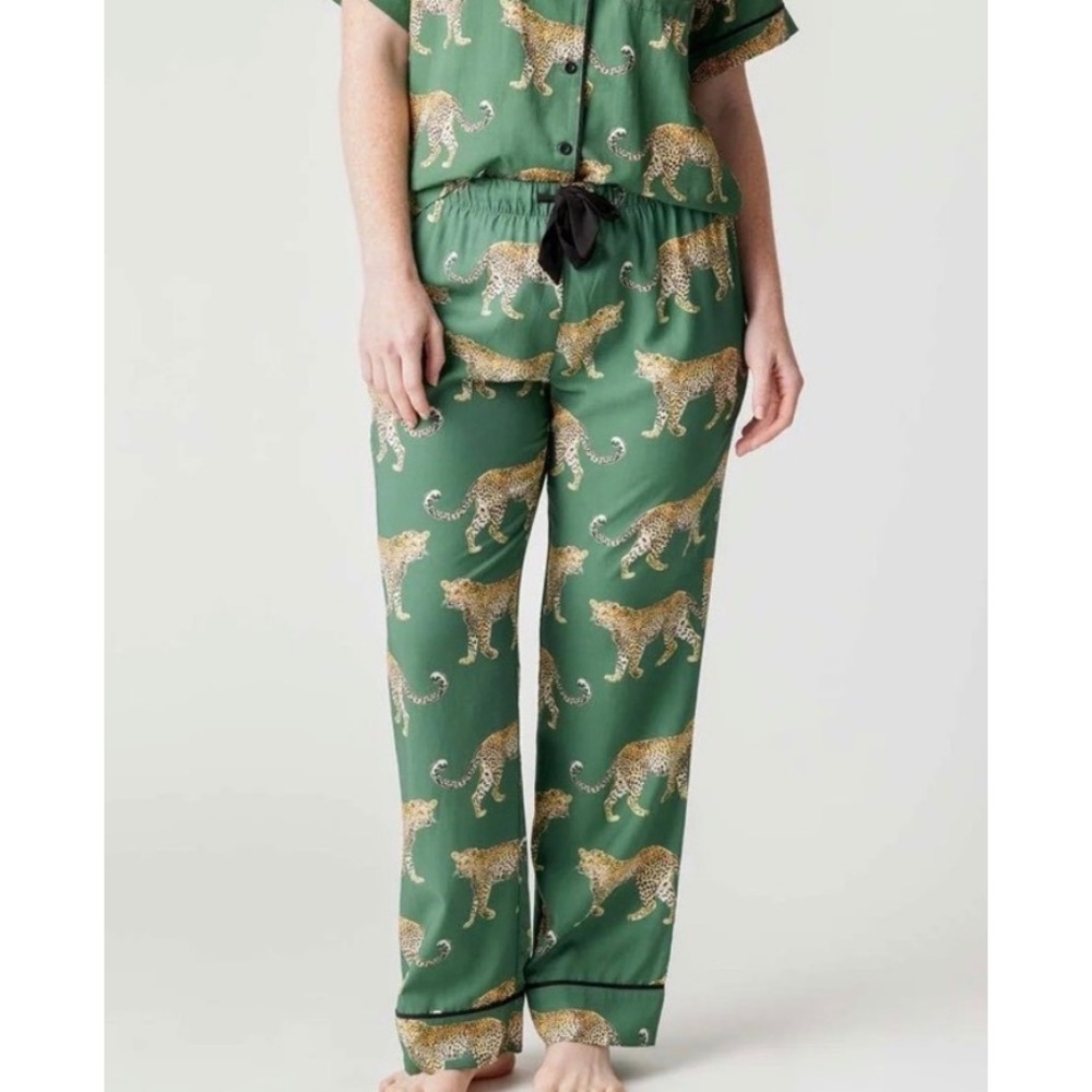 Katie Kime Cheetah Woven pajama pants‎ bottoms M green classic casual comfy